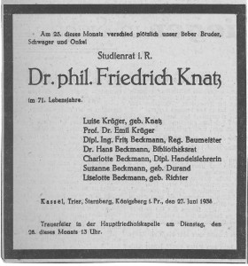 Friedrich Knatz Todesanzeige (3) obituary